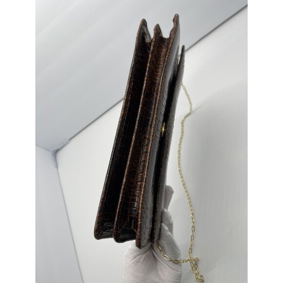 Vintage Clutch Handbag Envelope Style Snake Gator print brown Faux Leather Chain - Picture 11 of 16